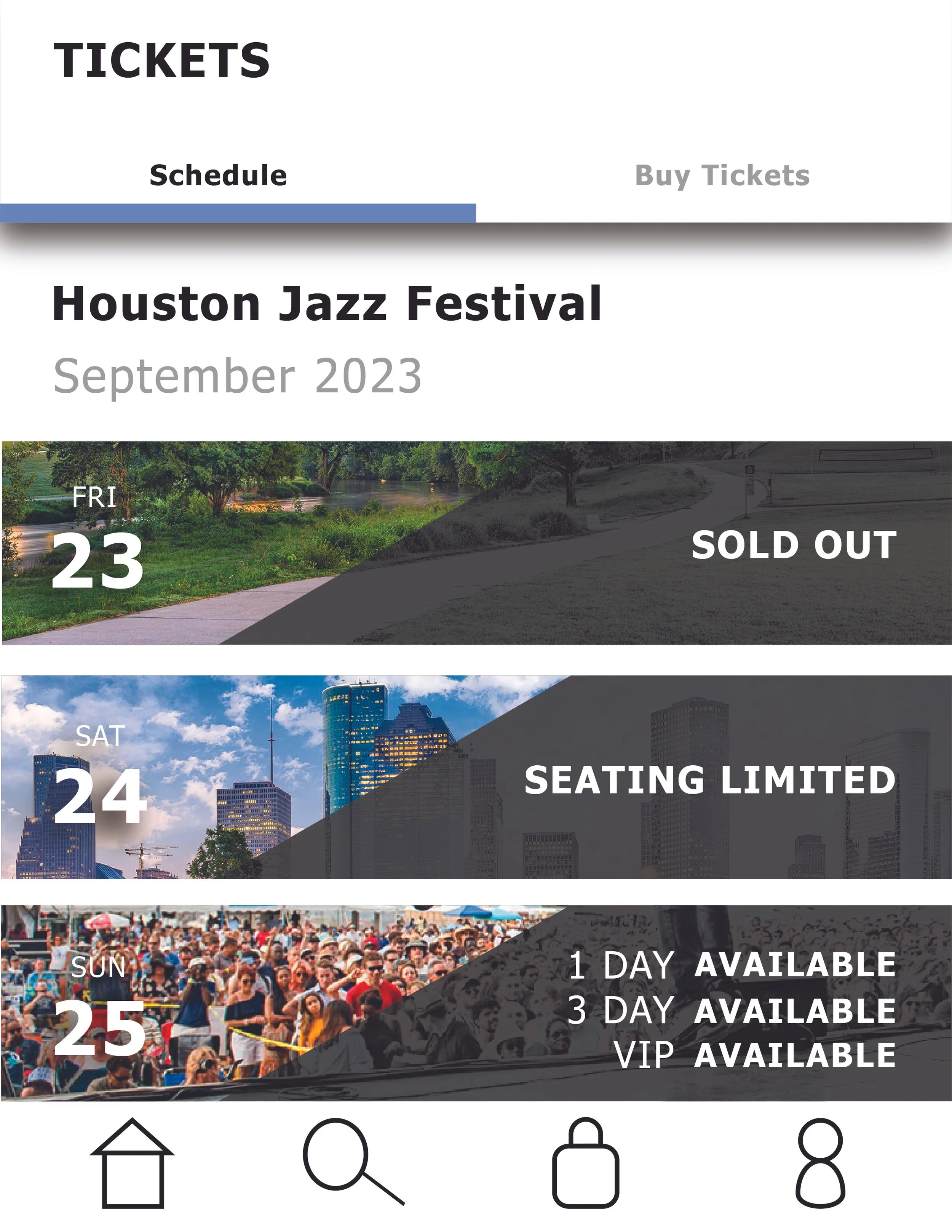 Mobile App Design Mockup for "Houston Jazz Festival 2023" (2023) - Houston, Texas