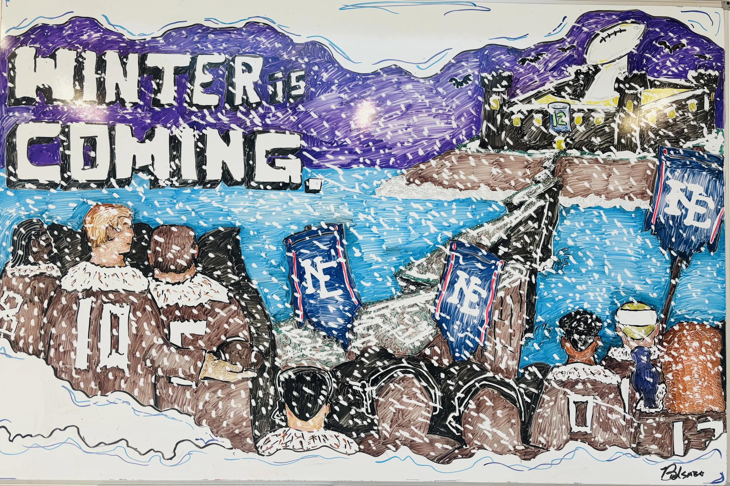 "Winter is Coming" (Feb. 2026) Superbowl x Game of Thrones Whiteboard Mural