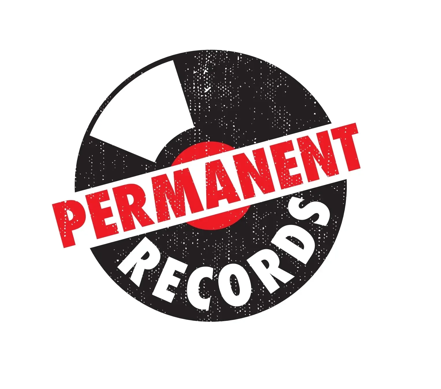 A black and white vinyl record with the words "PERMANENT RECORDS" and a red label at the center, overlaid with the word "PERMANENT" in red across the record.