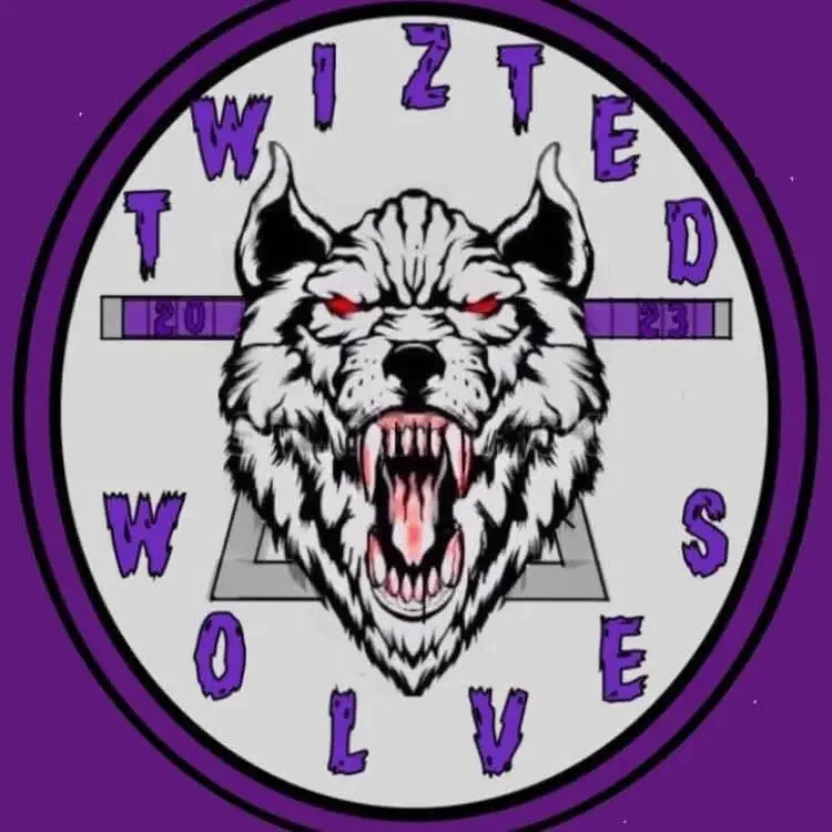 A circular logo featuring a fierce wolf's head with red eyes and bared teeth in the center. The background is purple with some details. The words "WILTED WOLVES" are curved around the wolf's head, with "WILTED" at the top and "WOLVES" at the bottom in purple text.