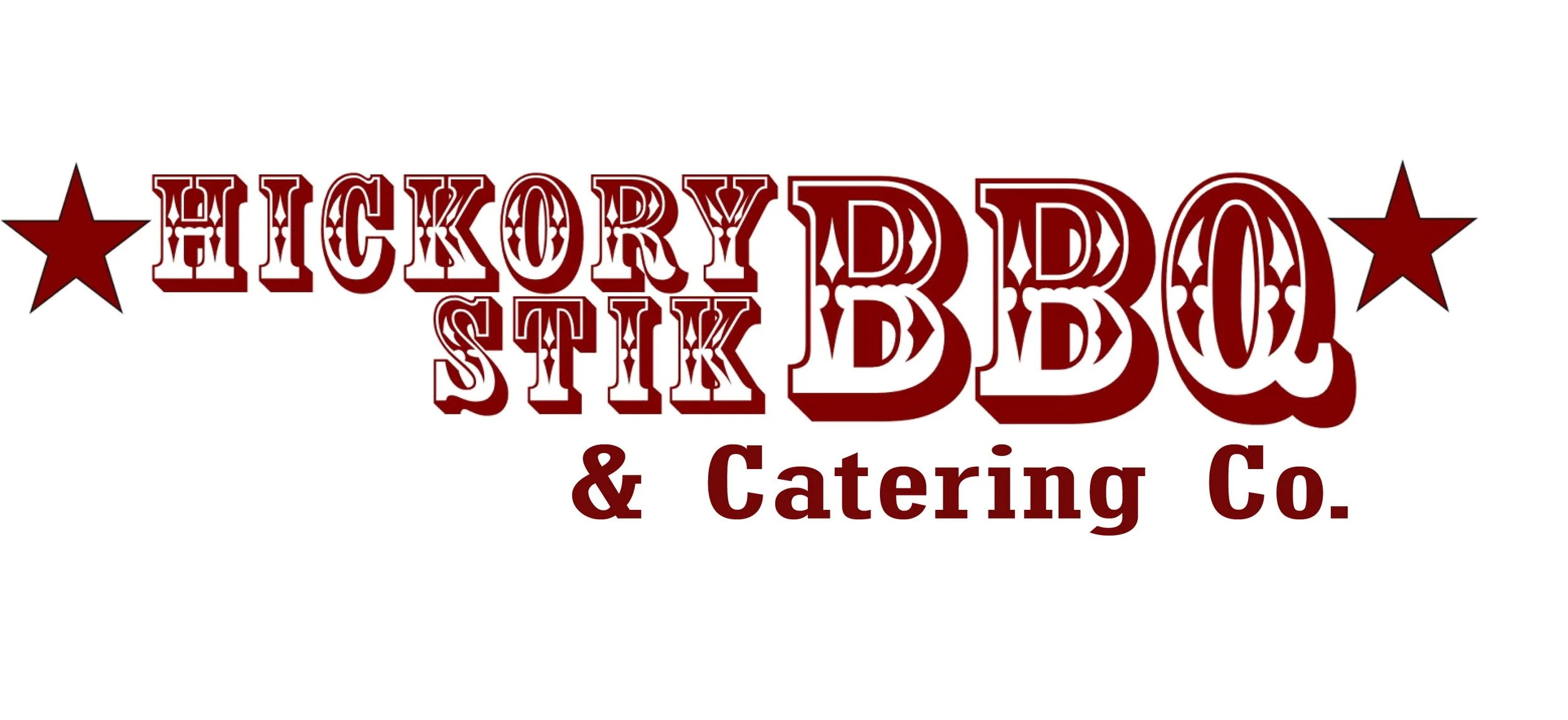 Logo for Hickory Dickory Stik BDB & Catering Co. with red stars on each side of the company name.