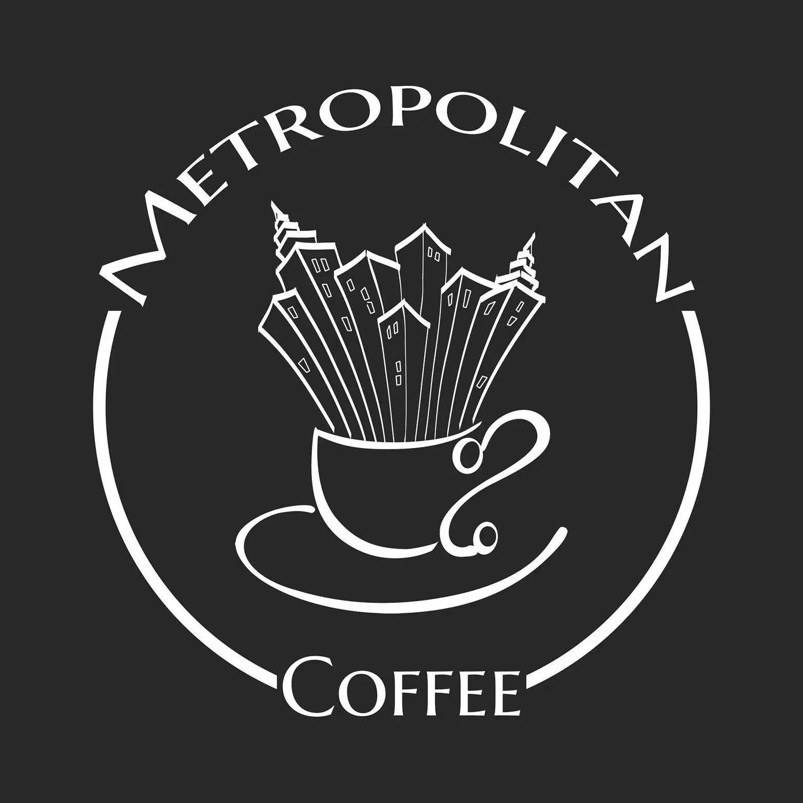 A logo featuring a stylized coffee cup with buildings coming out of it and the text "Metropolitan Coffee" curved around the top of the circle.