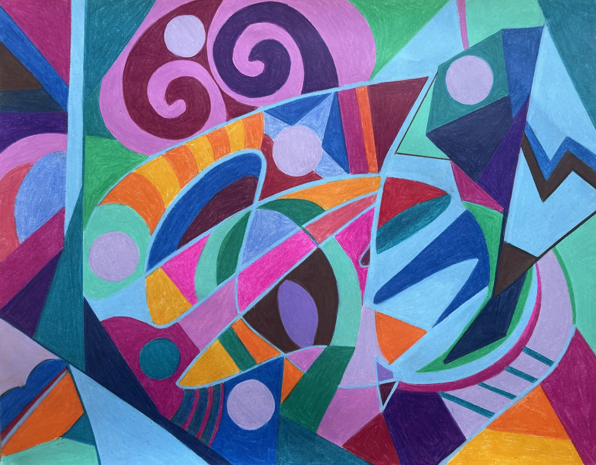 "Cryptic Content" (2026) Original Artwork by McAllister© Oil-based colored pencil on paper, 11" X 14" 