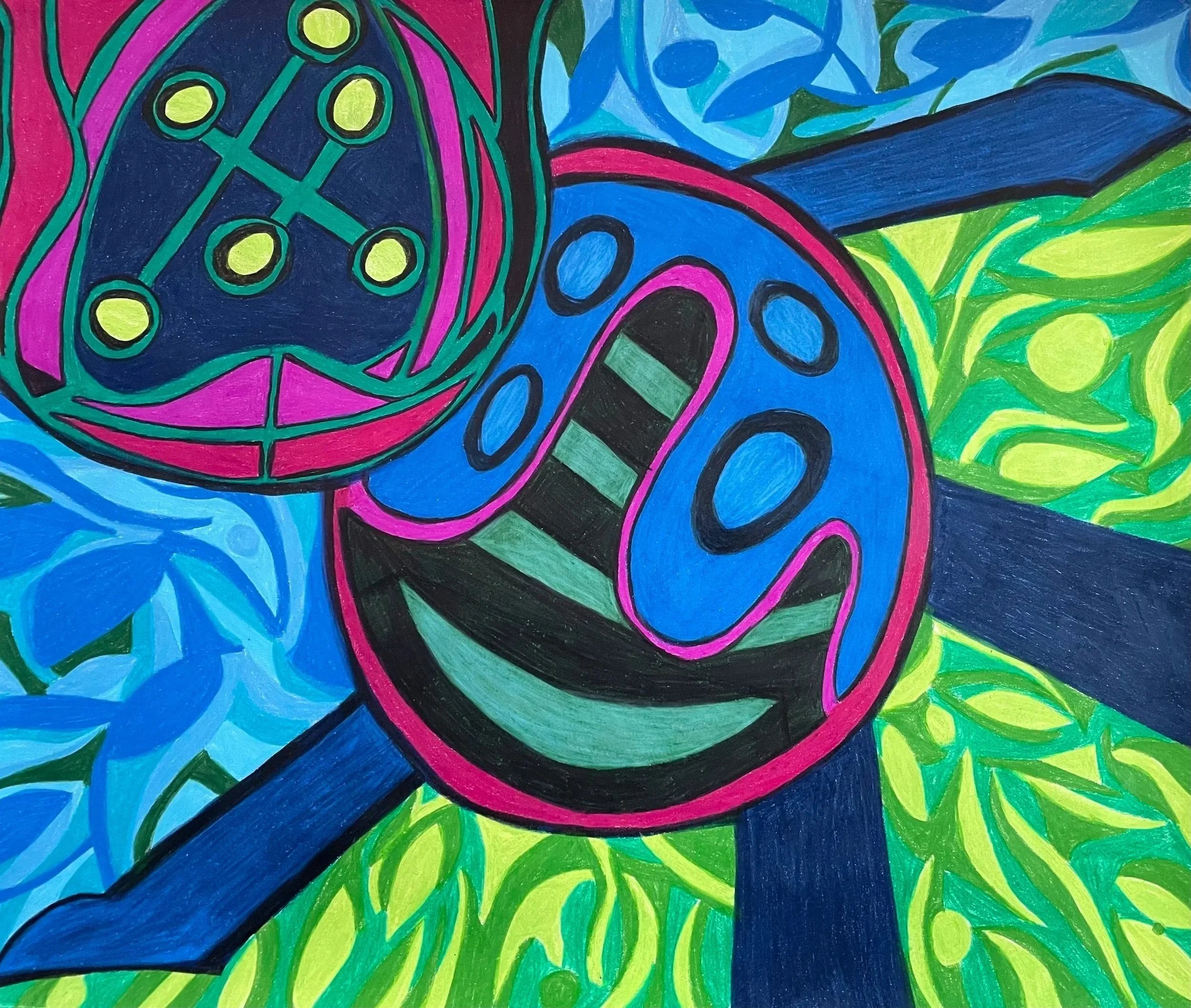 "Feeling Like My Head is on Wrong" Original Artwork by Kristin Schultz 2025 © Medium: Oil-based colored pencils on paper Size: 14" X 17"