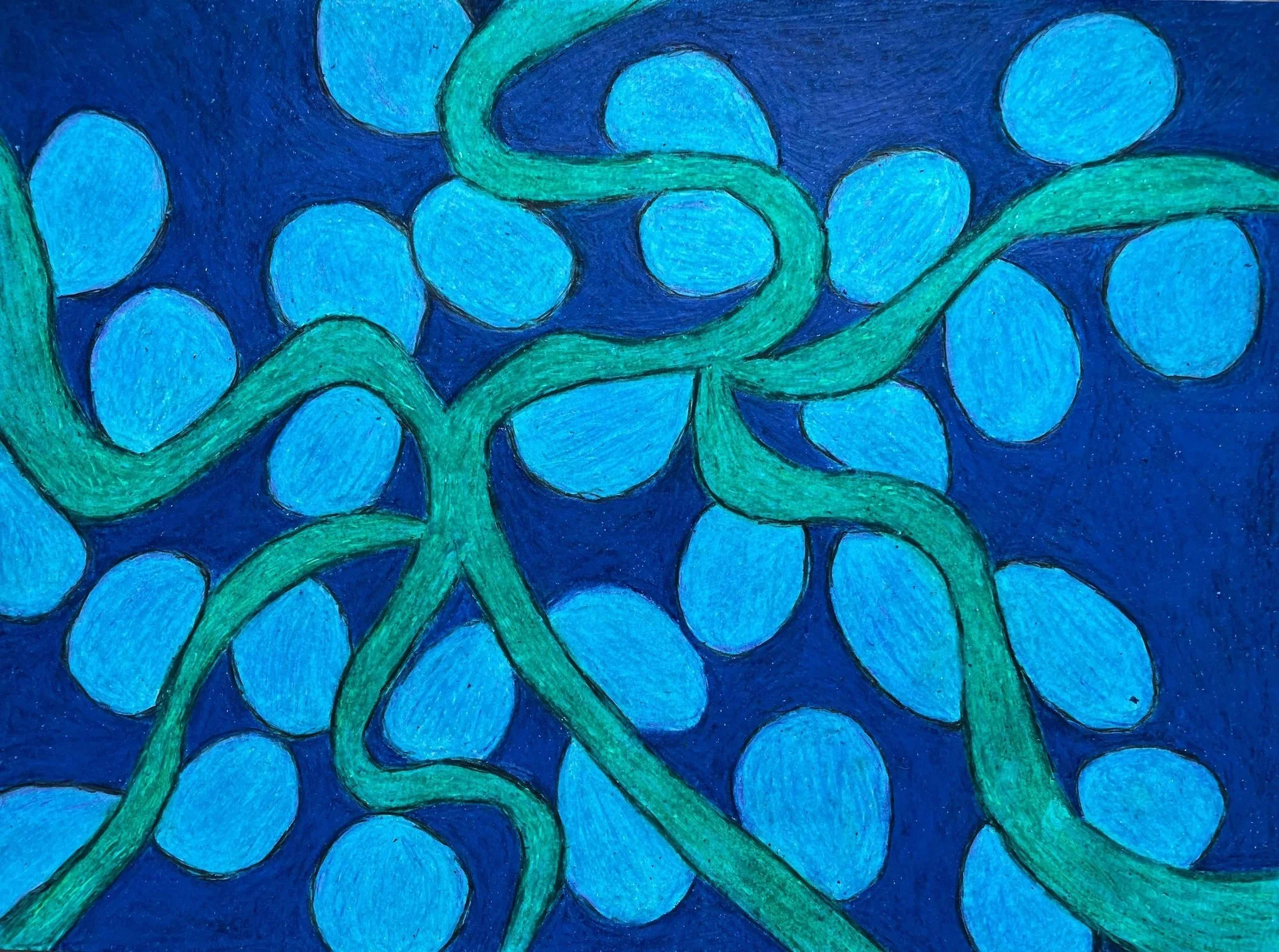 "Seedlings (2026) Original Artwork by McAllister© Crayon and colored pencil on paper 11" x 15",