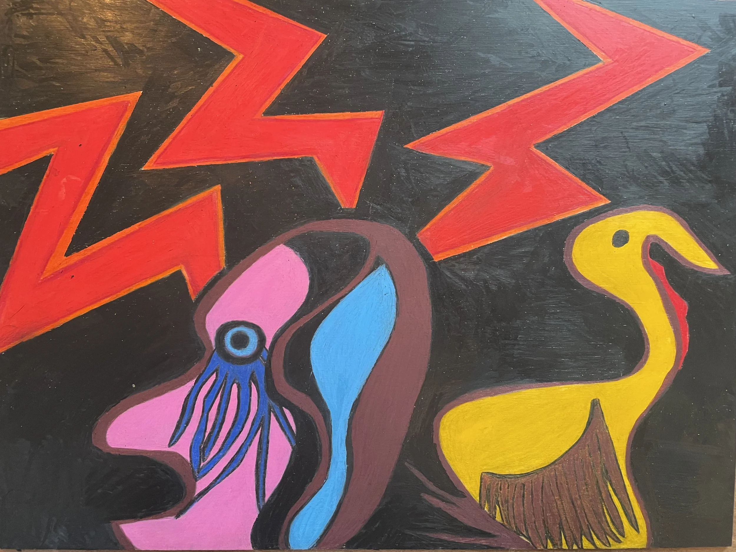 “Consequences of Repeatedly Being Called a Turkey” (2026) 12” x 16” oil pastel and oil-based color pencil on birch panel. Original Artwork by Kristin Schultz©