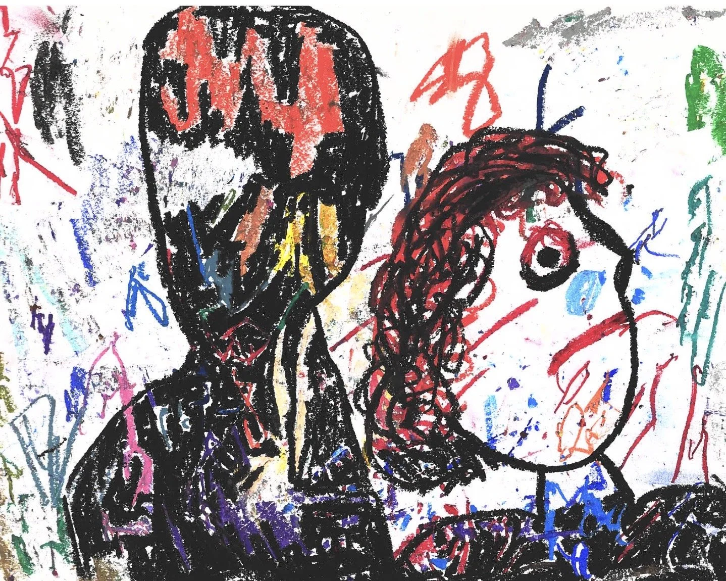 "Haunted" Original Artwork by Kristin Schultz 2025 © Medium: Oil Pastel and Crayon. Size: 11" X 14"