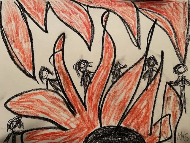 "Parts in Flowers" (2024) Oil Pastel, 9" x 12" Original Artwork by Kristin Schultz © 