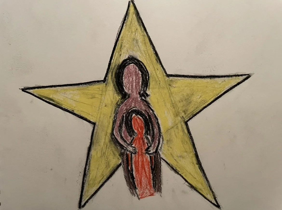 "Protected" (2024), Colored pencil and crayon, 9" X 11", Original Artwork by Kristin Schultz© 