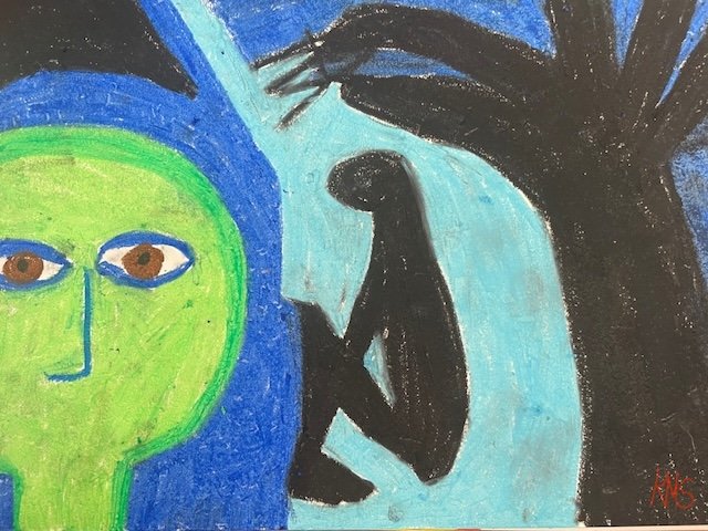 “Contemplation” (2025) 9” X 12” Oil Pastel, Original Artwork by Kristin Schultz© 