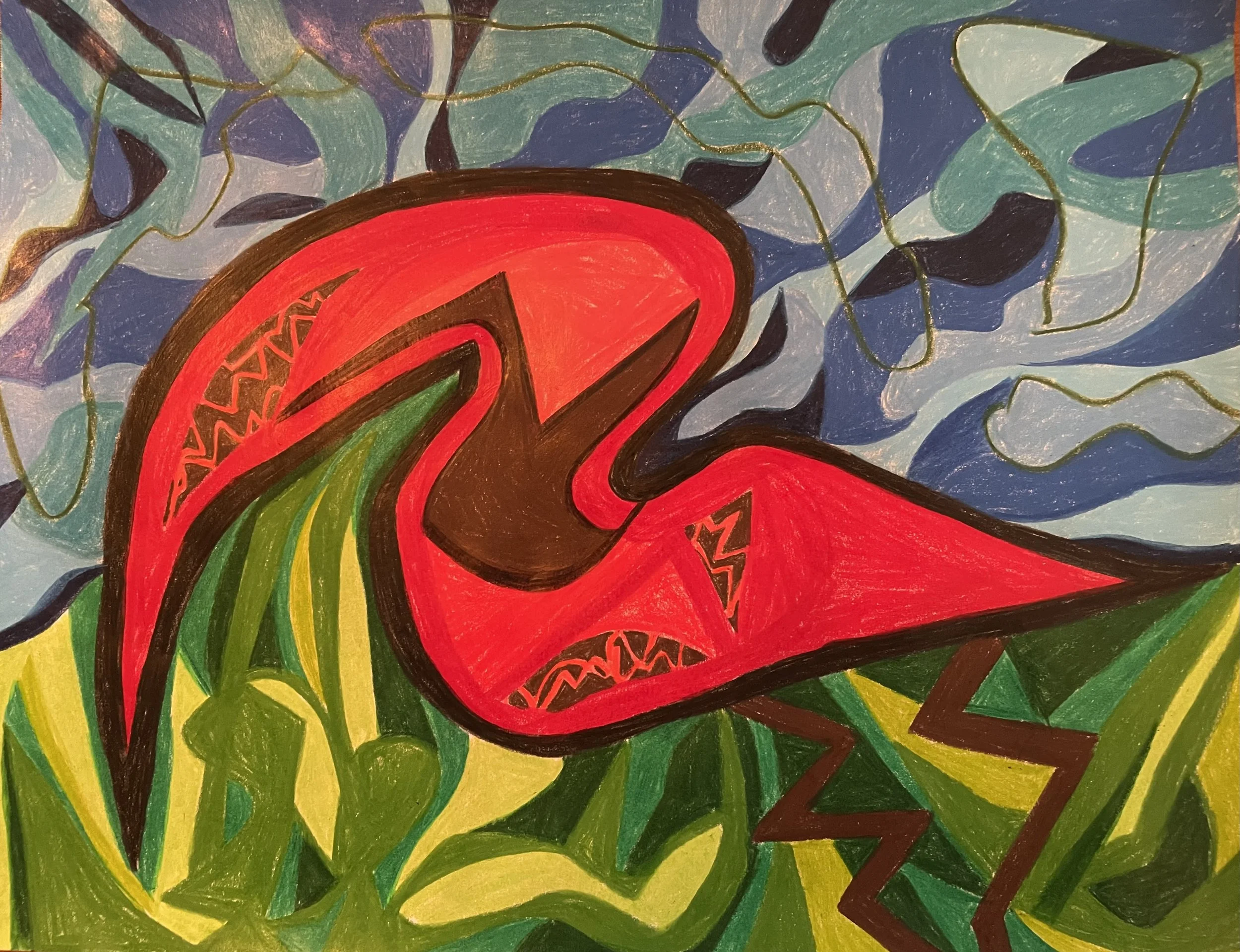 "Rage Molded into a Palatable Image" Original Artwork by Kristin Schultz 2025 © Medium: Oil-based colored pencils on paper Size: 11" X 14". SOLD.