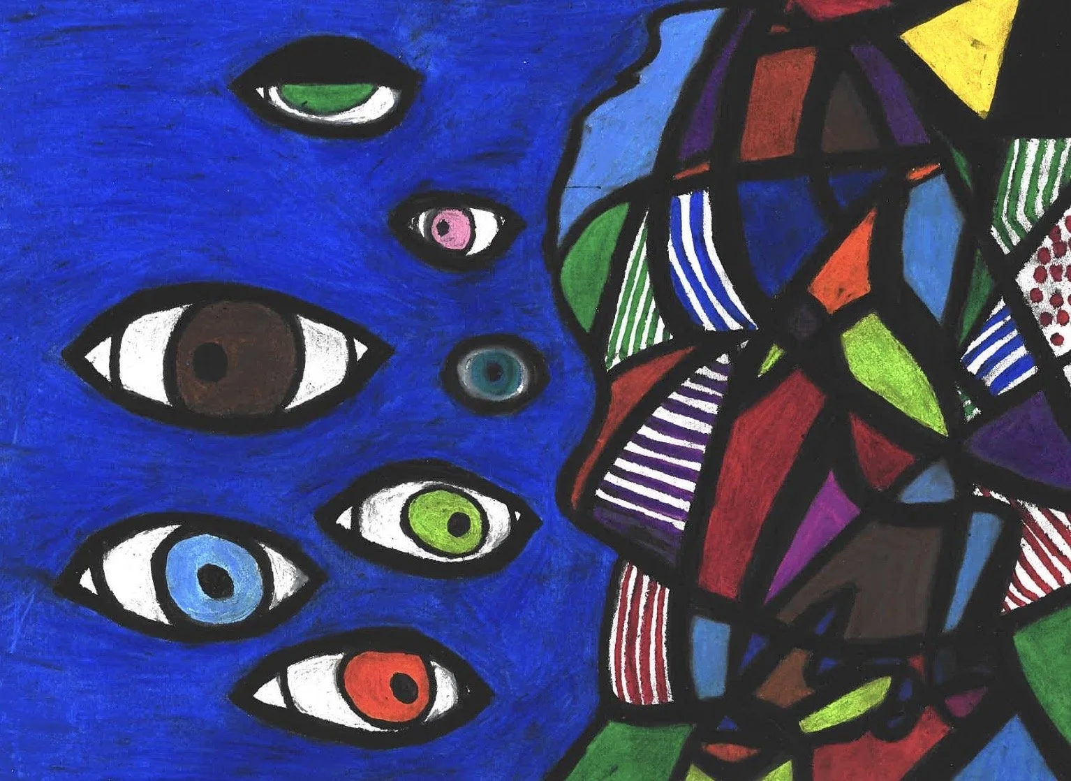 "Floating Eyes" 
Original Artwork by Kristin Schultz 2025 ©
Medium: Oil-based colored pencils on paper
Size: 9" X 11"