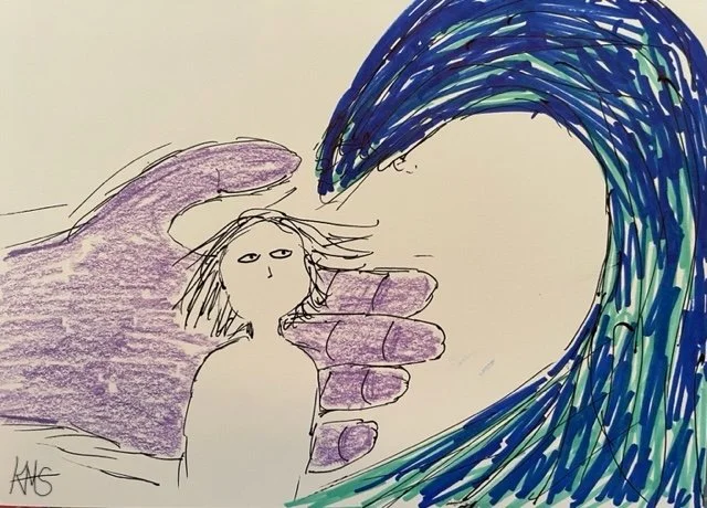 "Overwhelm" Original Artwork by Kristin Schultz 2023 © Medium: Pen, crayon, and marker, Size: 4" x 6"