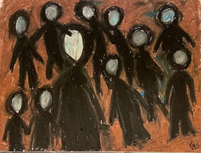 “Haunted” (2025) oil pastel, 9" x 12" Original Artwork by Kristin Schultz©