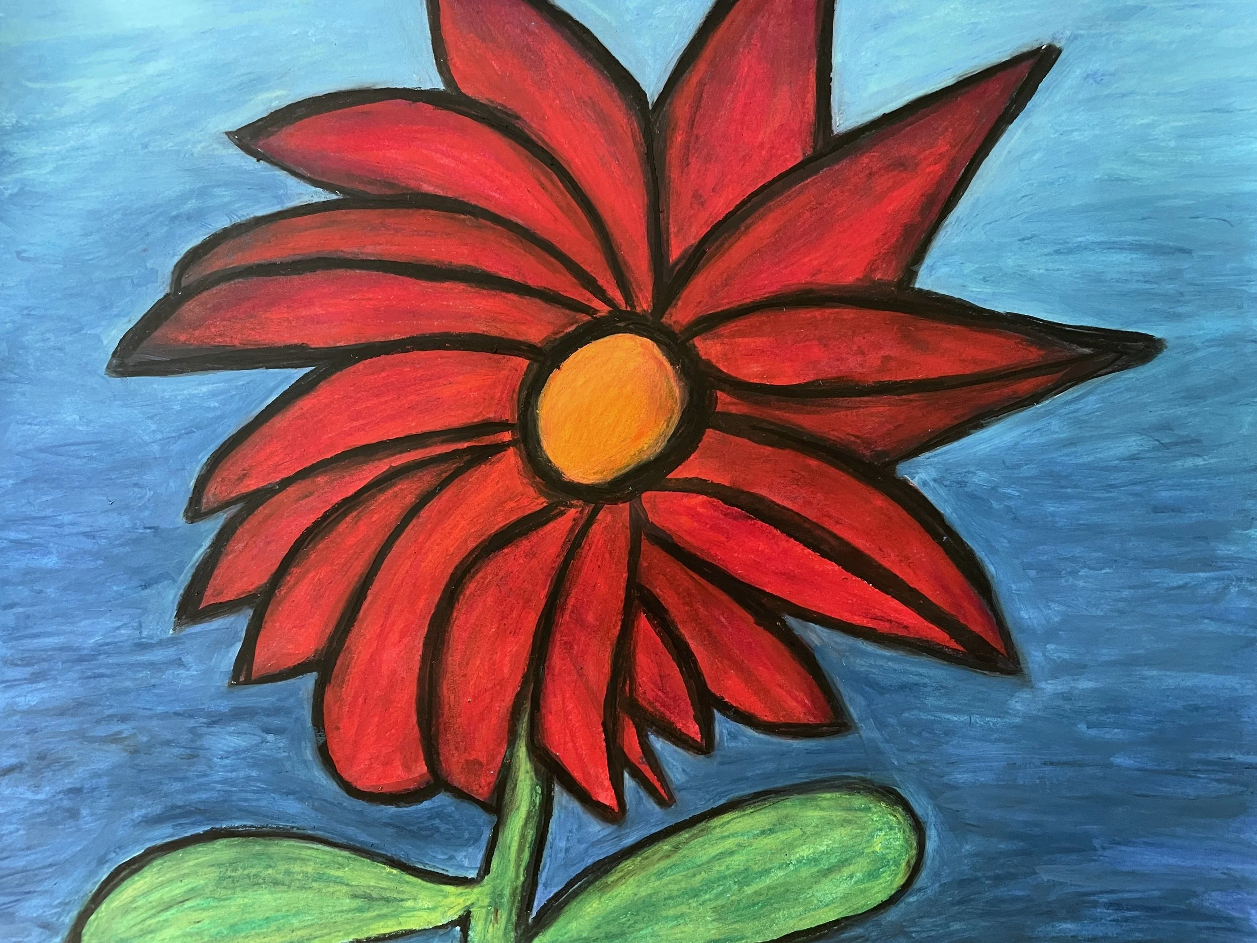 "Red Flower" (2026) Original Artwork by McAllister© Oil- pastel water color on paper, 11" X 14" 