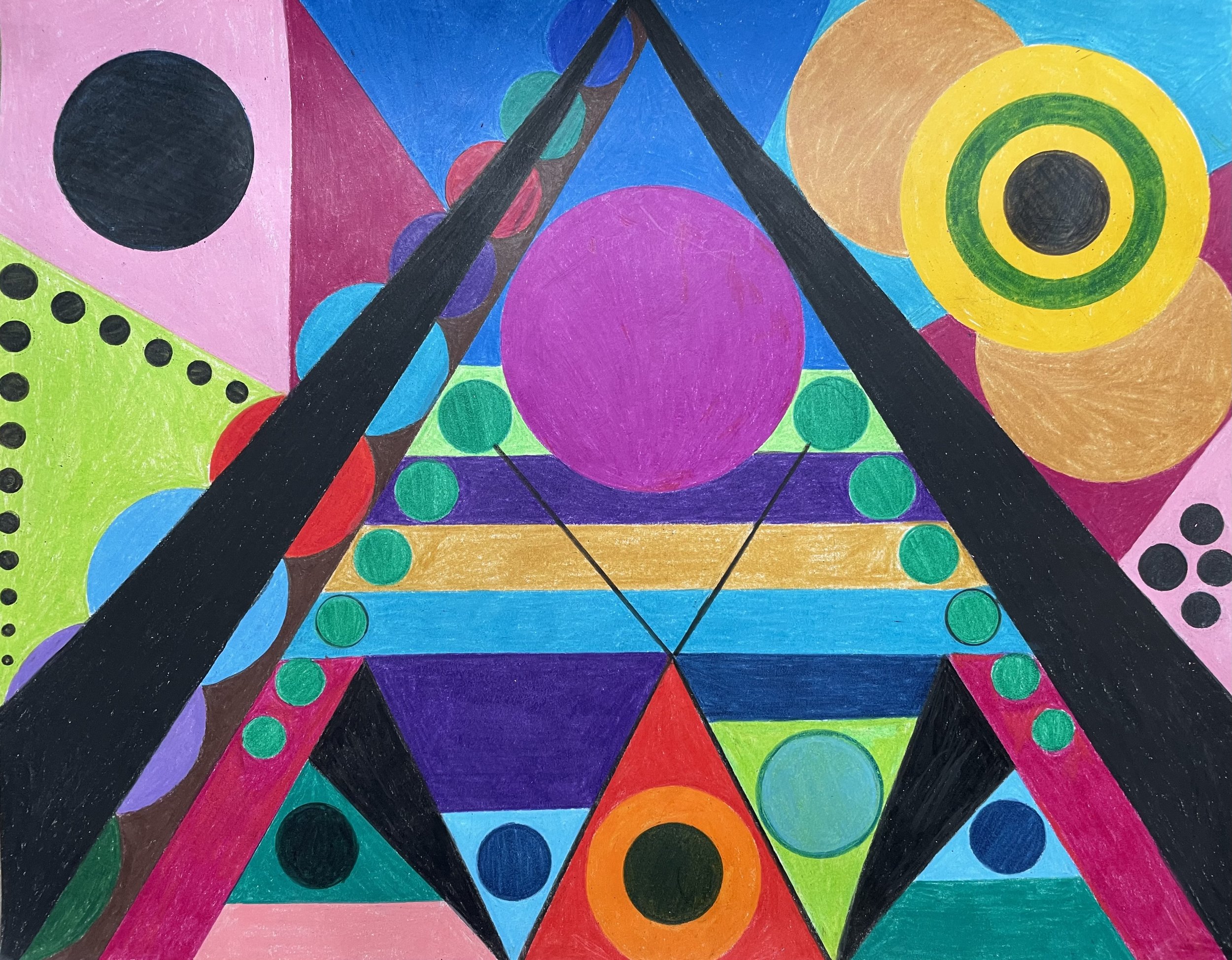 Showing in Gallery Twist in Lexington MA  April 10-May 10, 2026
"Circling" (2026). Medium: Oil- based colored pencils on paper, 11" X 14"