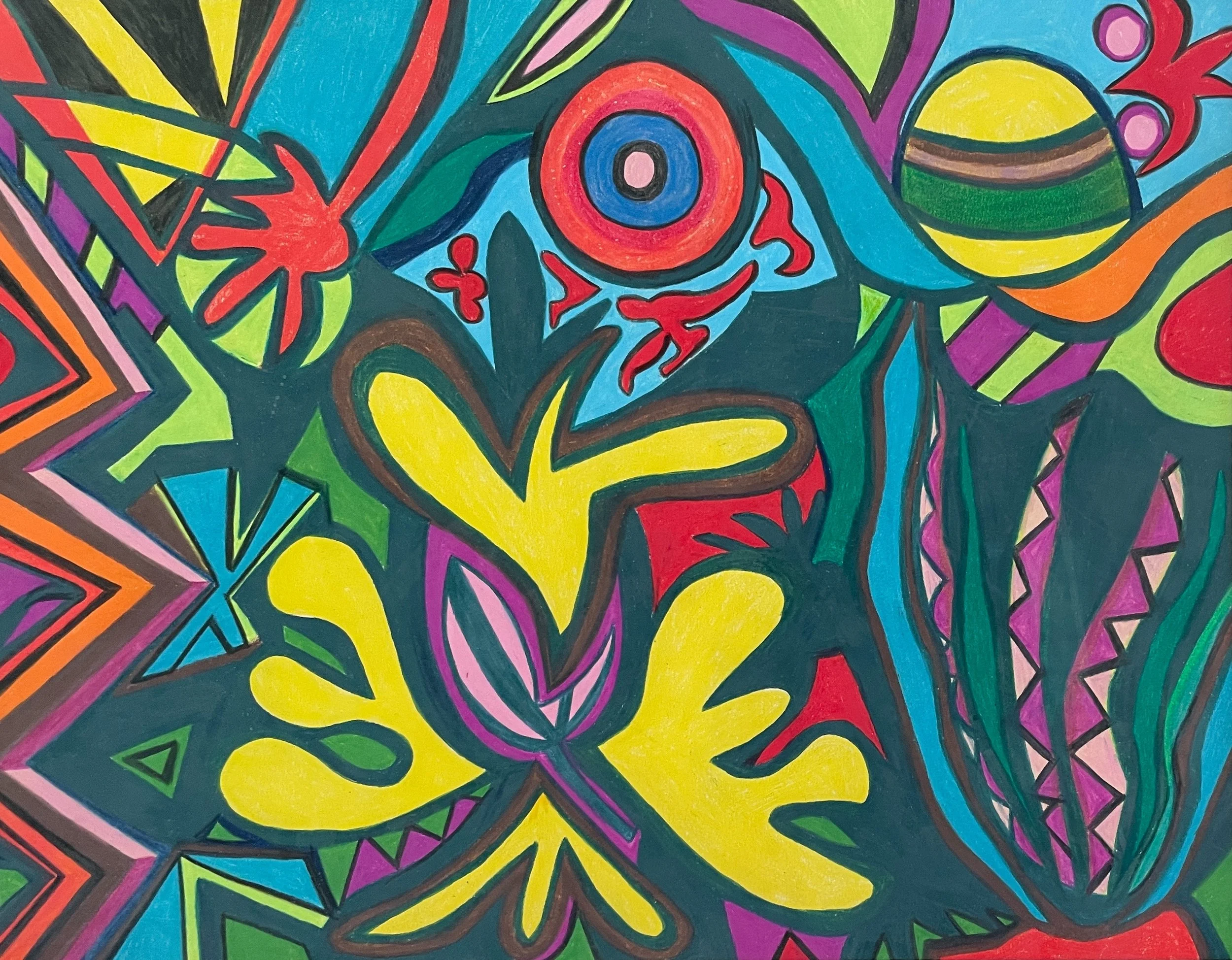 "Blooming" (2025).  Original Artwork by McAllister© Oil- based colored pencil on paper, 11" X 14"  Comes in stained black wood custom frame 21" x 25" 