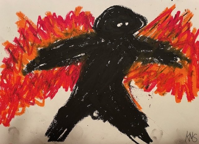 “Rage” (2024) oil pastel, 8" x 11" Original Artwork by Kristin Schultz © 