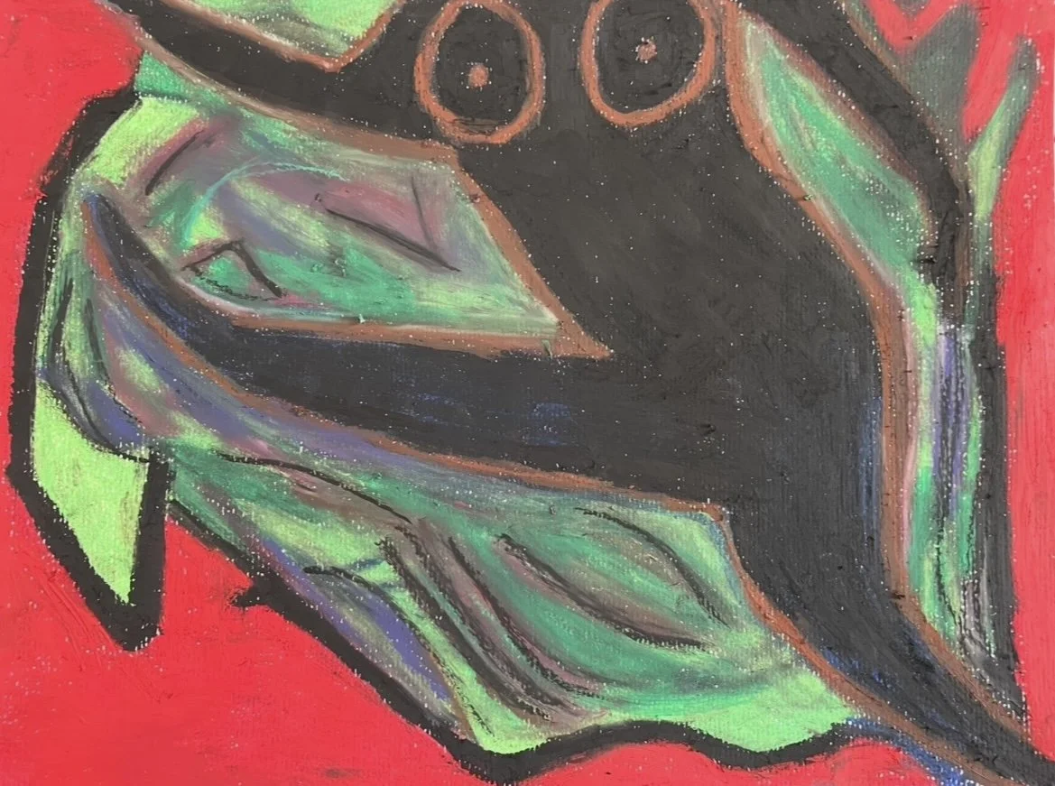 "Naked KIcker" Original Artwork by Kristin Schultz 2025 © Medium: Oil Pastel. . Size: 9" x 11"