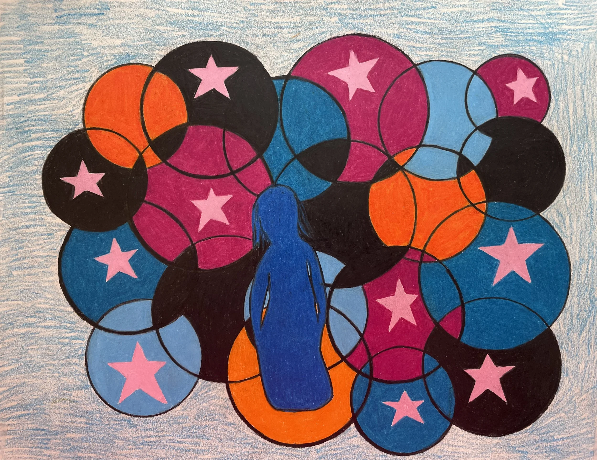 "Bubbly Buffer" (2026). Original Artwork by McAllister© Colored pencil on paper, 11" x 14” 