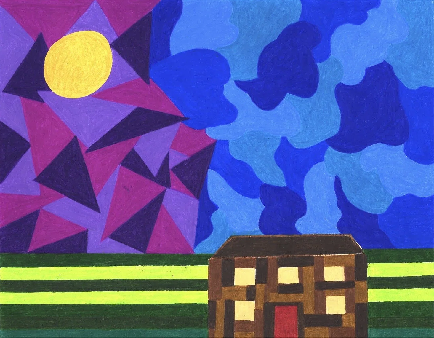 "Home in an Alternate Universe" (2026) Original Artwork by McAllister© Oil-based colored pencil on paper, 11" X 14" 