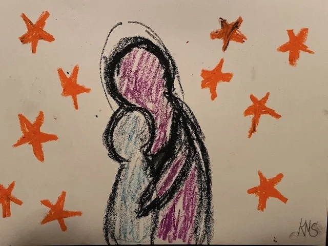 "Protected 2" Original Artwork by Kristin Schultz 2024 © Medium: Oil Pastel and crayon