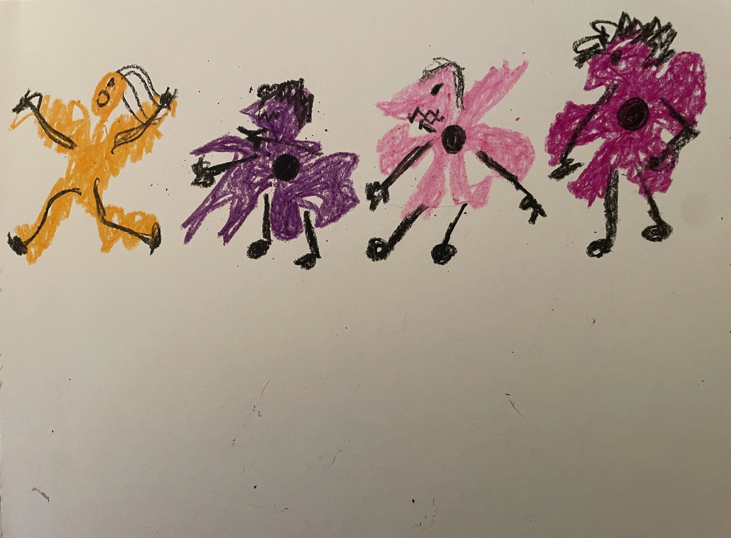 "Aggressive Flowers" (2026) Crayon 9" x 12", Original Artwork by Kristin Schultz© 