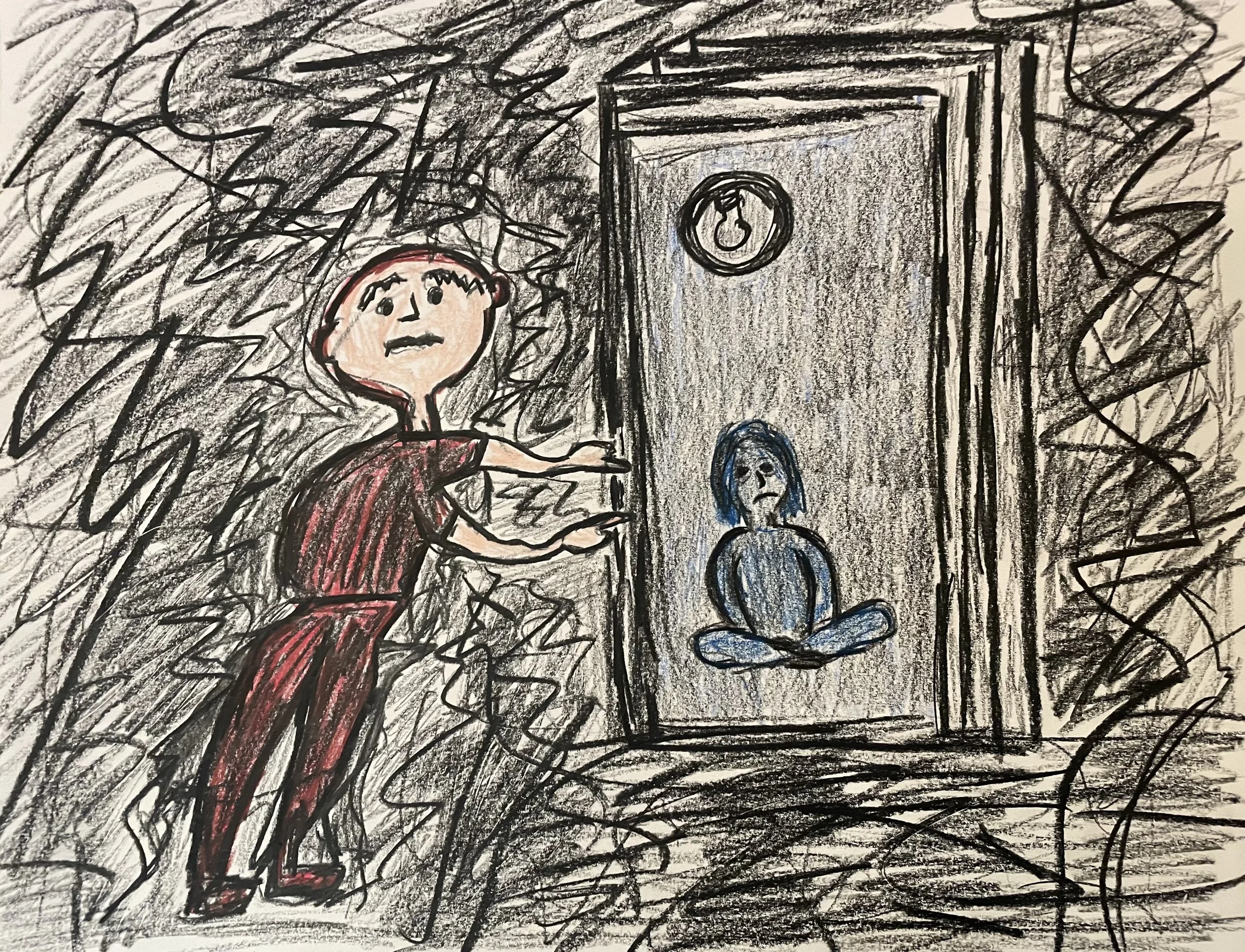 "She can't even change a lightbulb" (2026) Colored pencil on paper 11" x 14"
Fourth in my series of "All the Awful Things People Said to Me That I Believed"