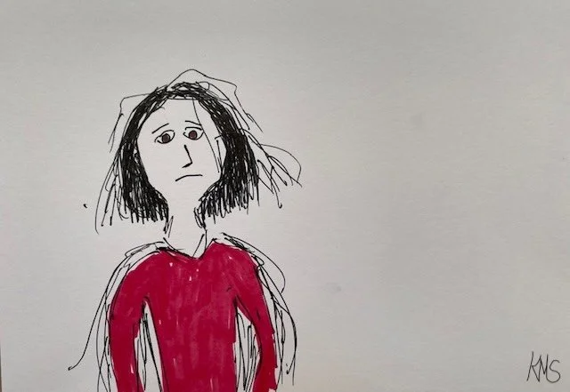 "Frazzled" Original Artwork by Kristin Schultz 2023 © Medium: Pen and marker, Size: 4" x 6"