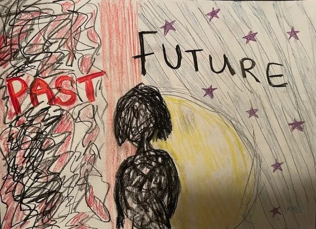 "Past and Future" Original Artwork by Kristin Schultz 2024 © Medium: crayon and pencil