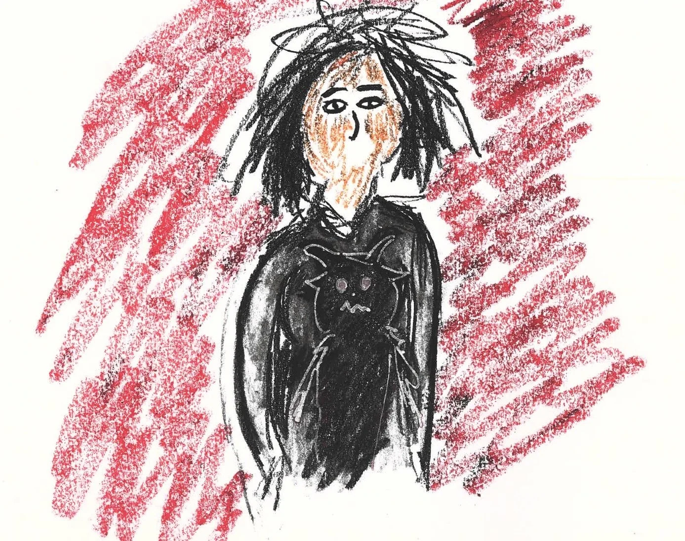 "The Evil Inside" Original Artwork by Kristin Schultz 2023 © Medium: Oil Pastels and Crayon, Size: 4" x 6"