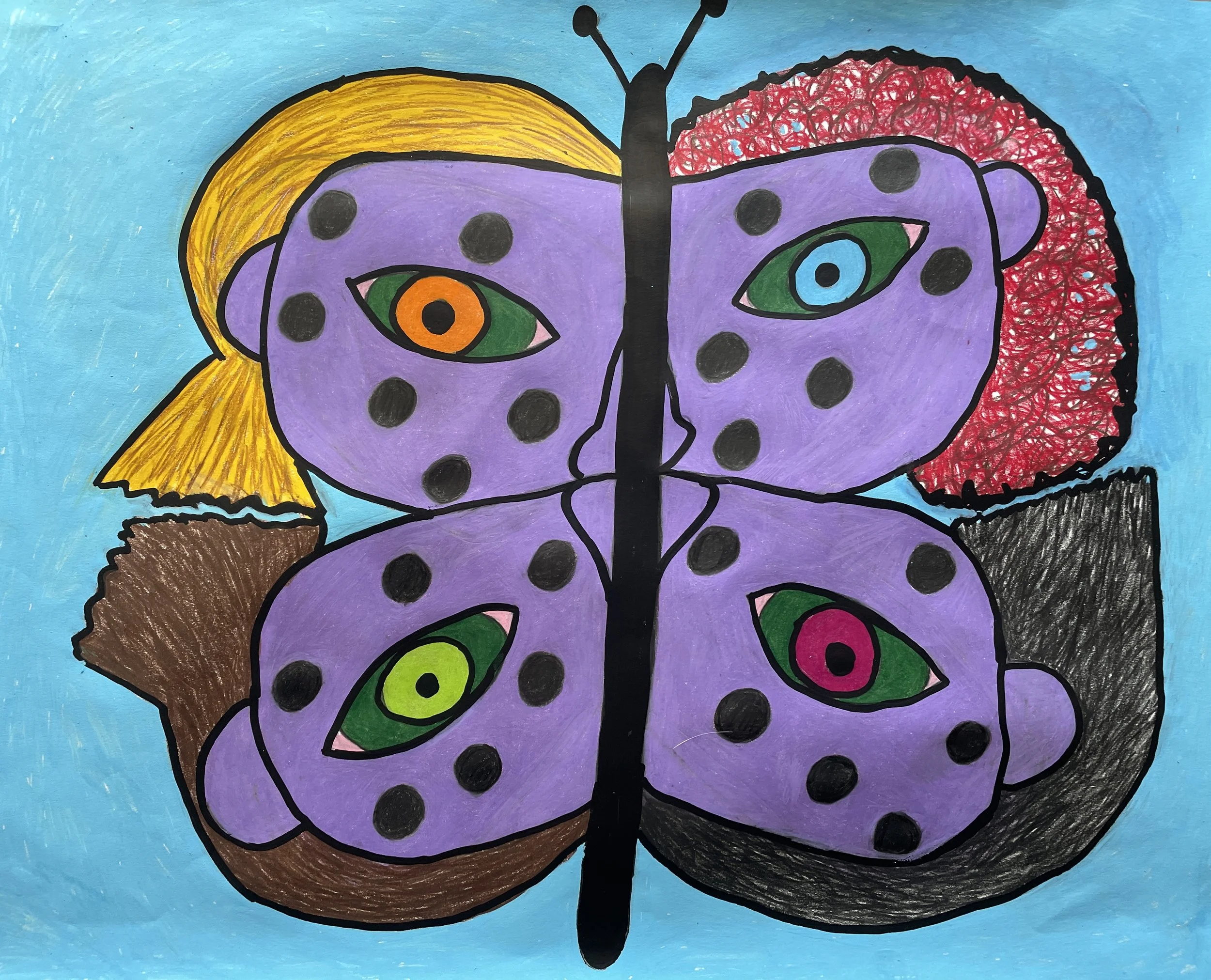 "My Butterfly" (2026) , Original Artwork by McAllister© Colored pencil and paint pen on paper 14" x 17" 