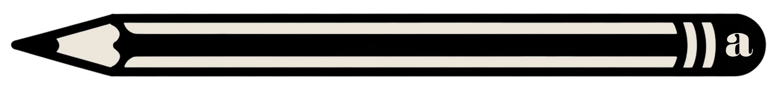 Illustration of a pencil showing its components, including the tip, barrel, and eraser, labeled with the letter 'a'.