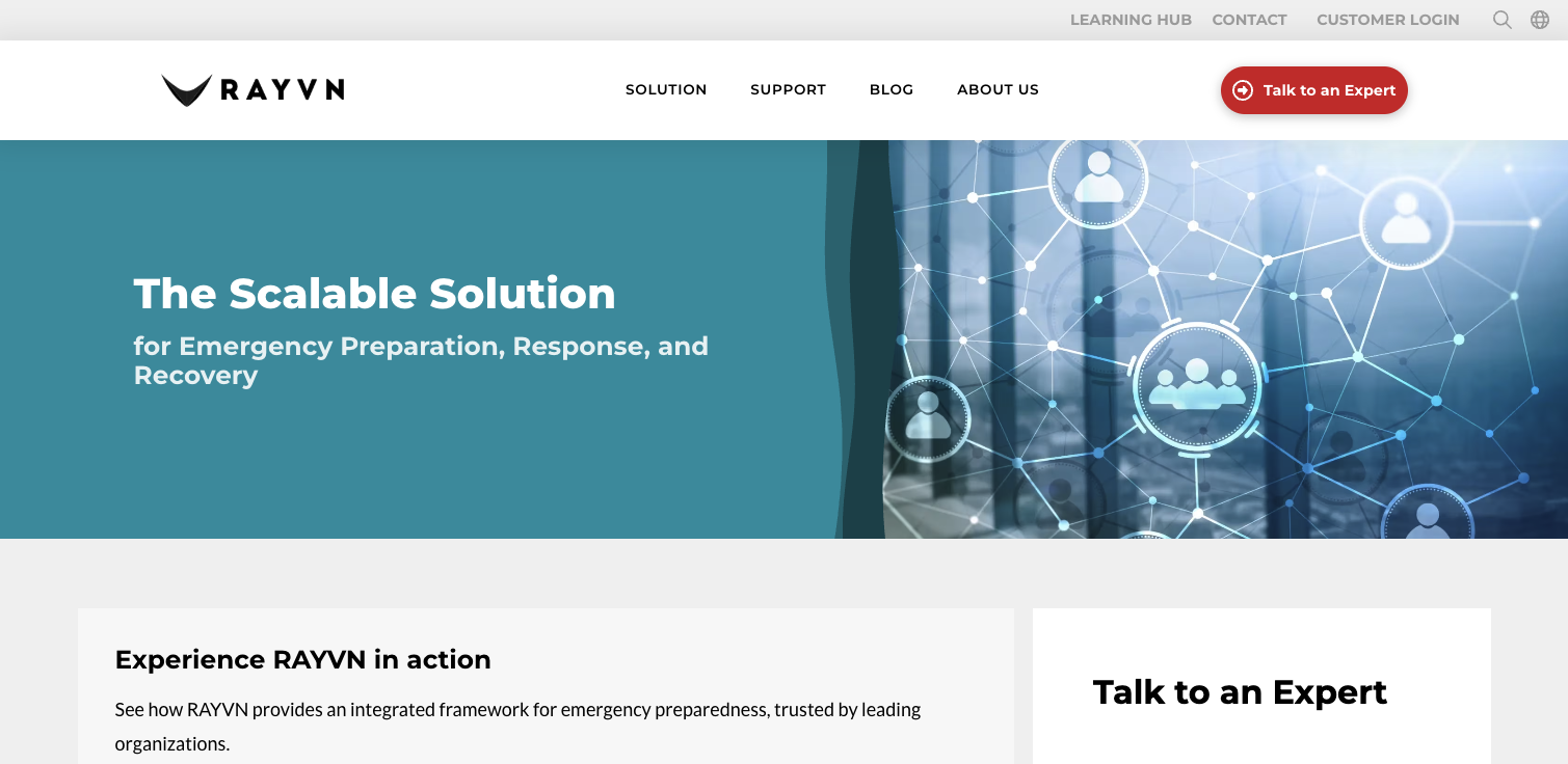 Hero section of a cybersecurity company website, Rayvn