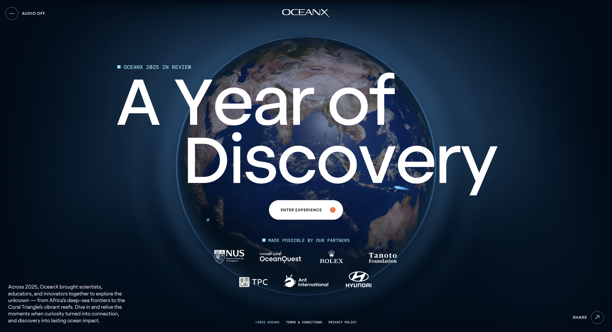 Hero section of an event planner website, OceanX