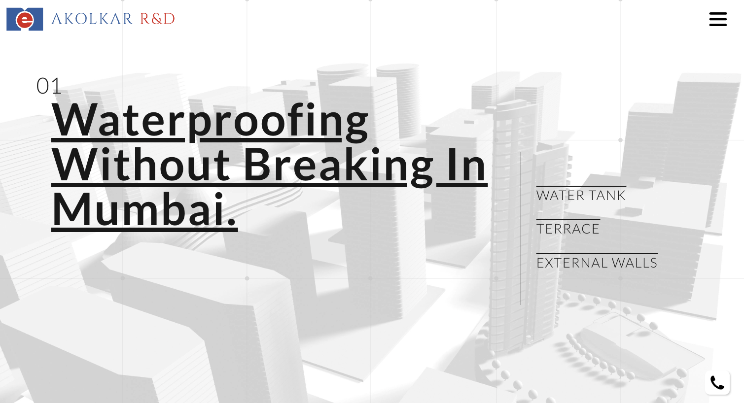 Akolkar Waterproofing website hero section image from top 10 modern websites