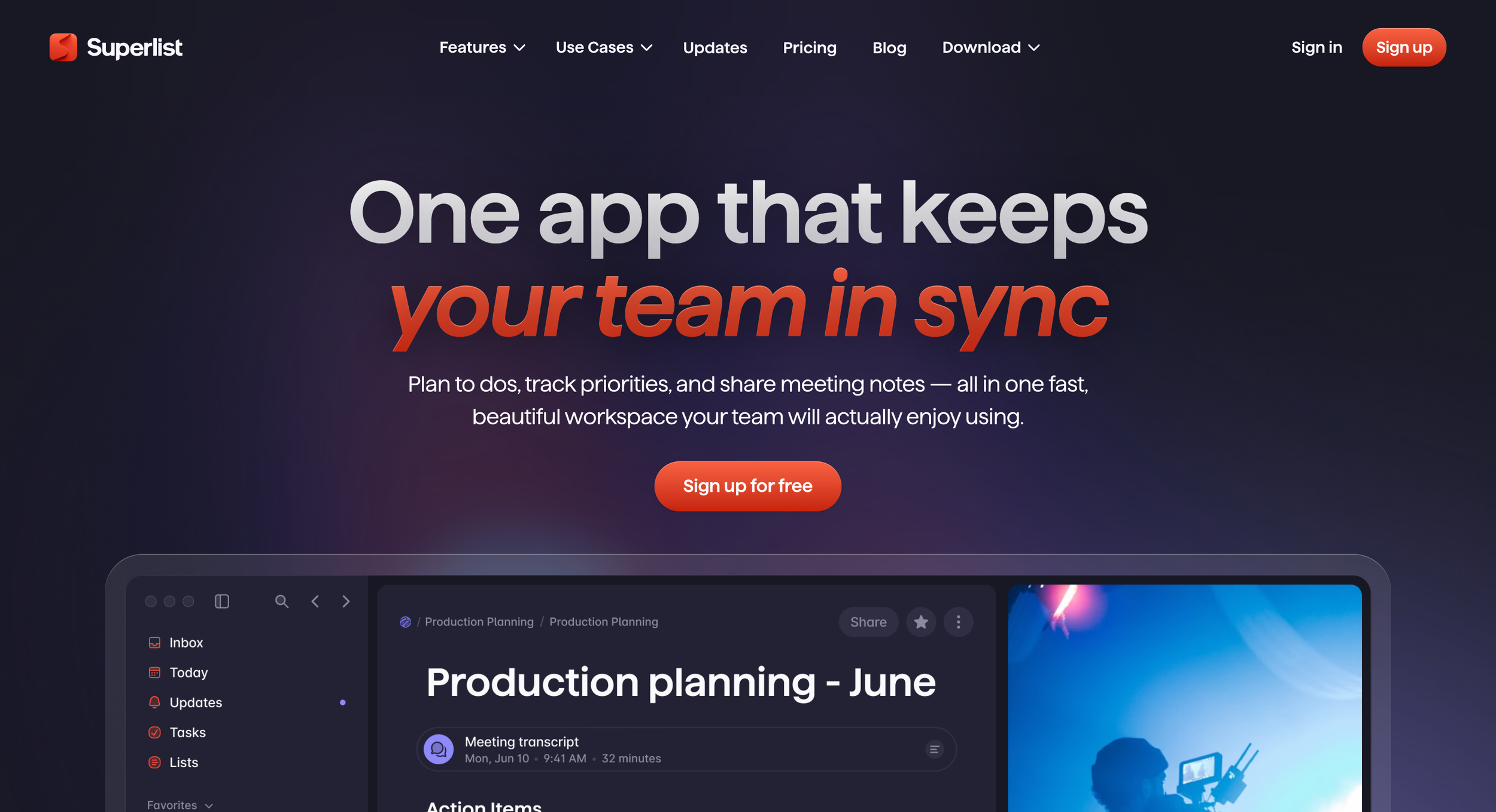 Superlist website hero section image from top 10 modern websites