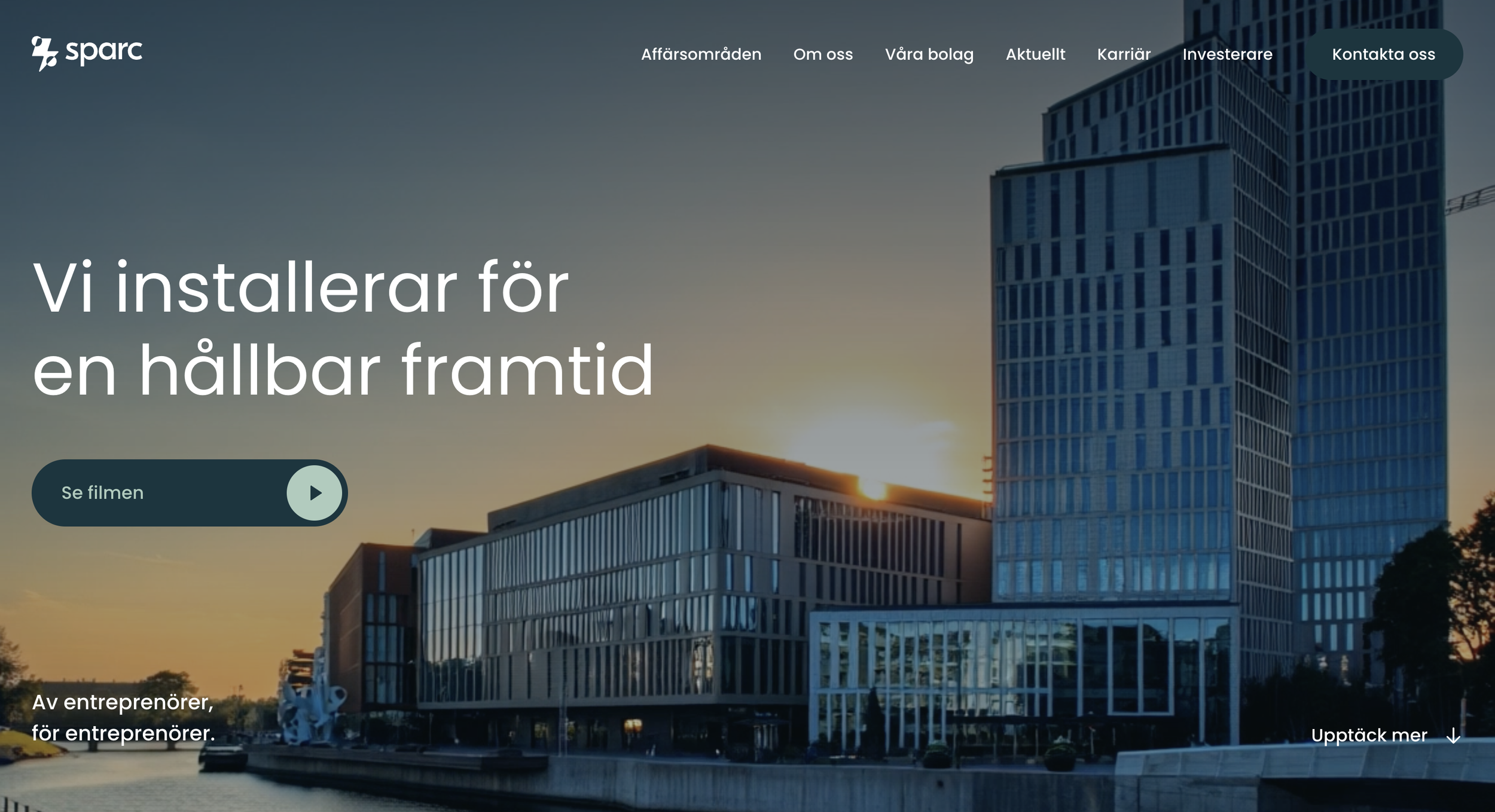 Hero section of a HVAC company website, Sparc