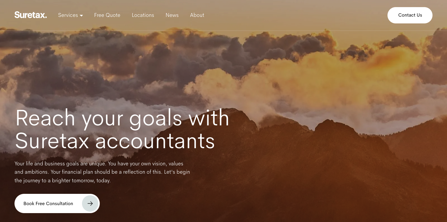 Hero section of a tax consultant website, Suretax