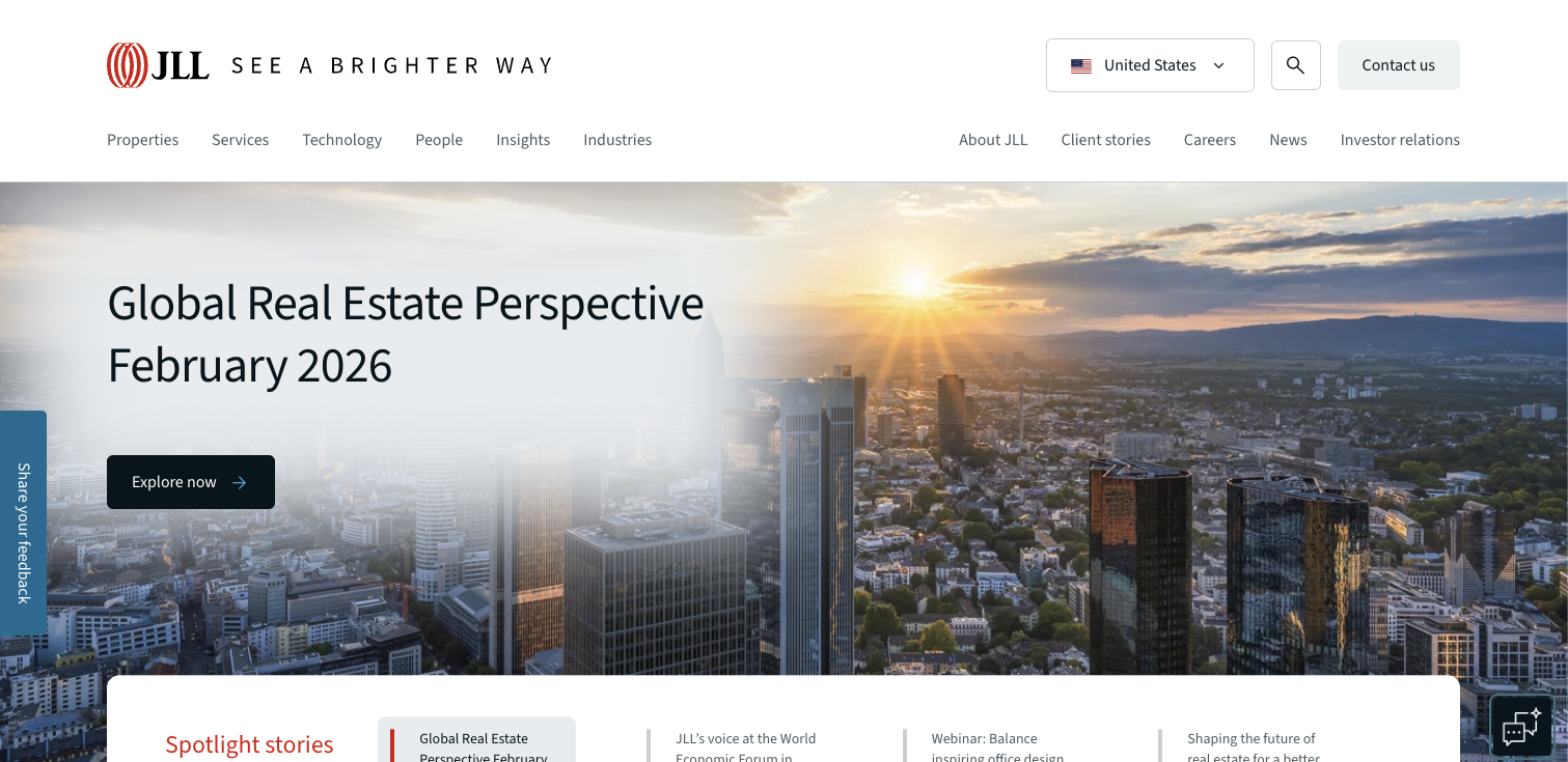 Hero section of a property management company website, JLL