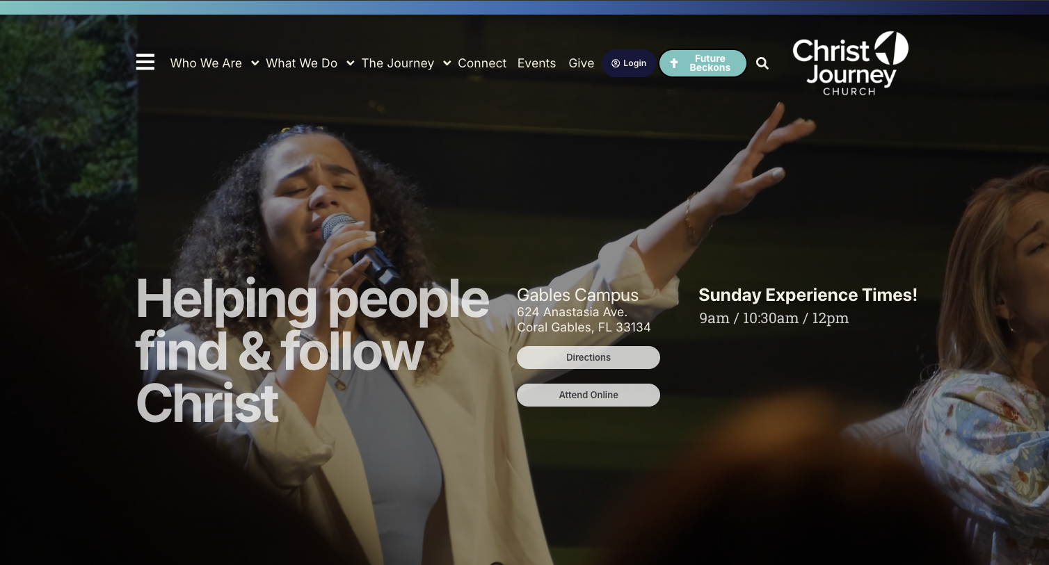 Hero section of a church website, Christ Journey