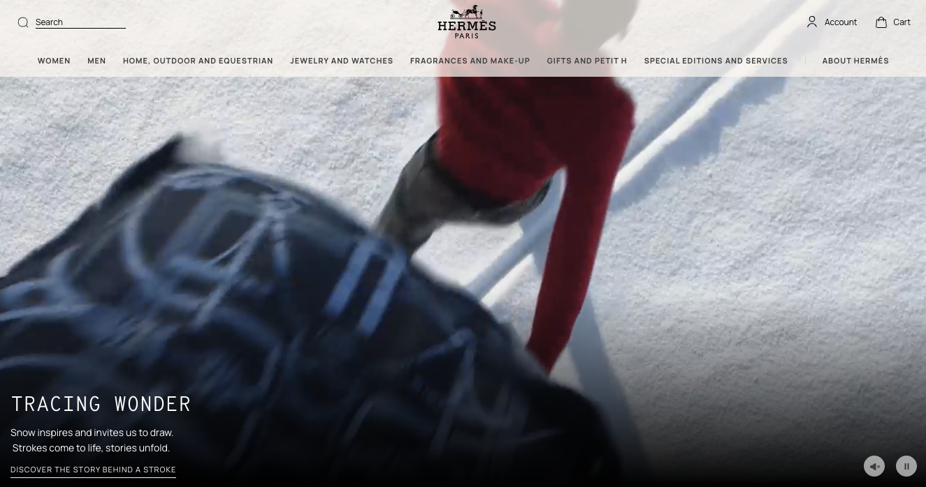Hermes website hero section image from top 10 minimalist luxury websites