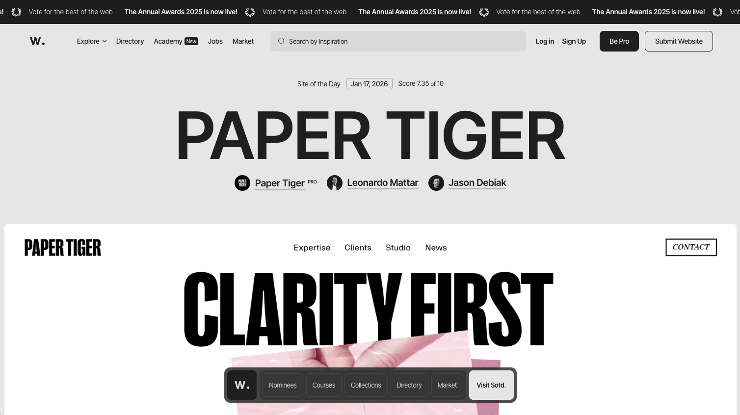 Awwwards website hero section image for the top 10 best typography combinations 2026