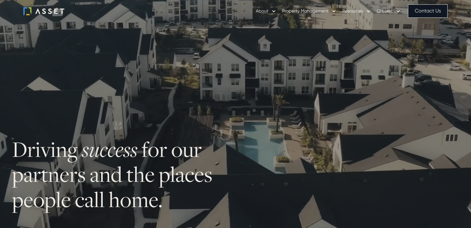 Hero section of a property management company website, Asset Living