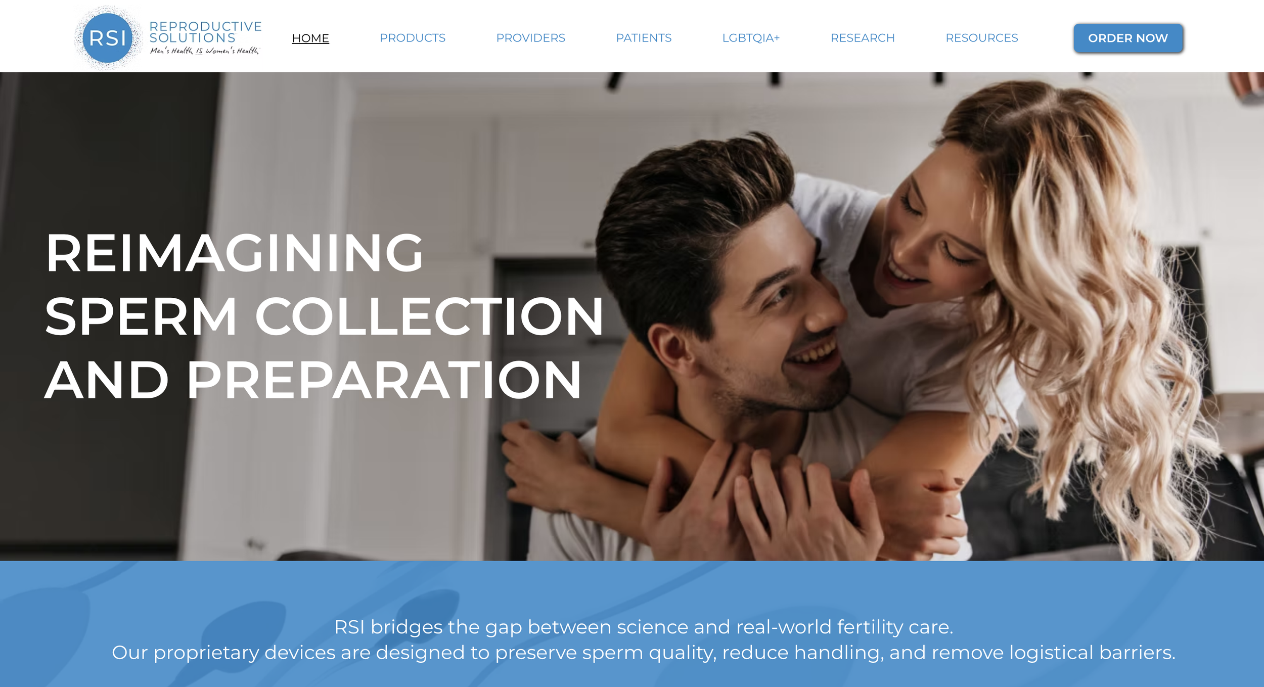 Hero section of a fertility clinic website, Reproductive Solutions