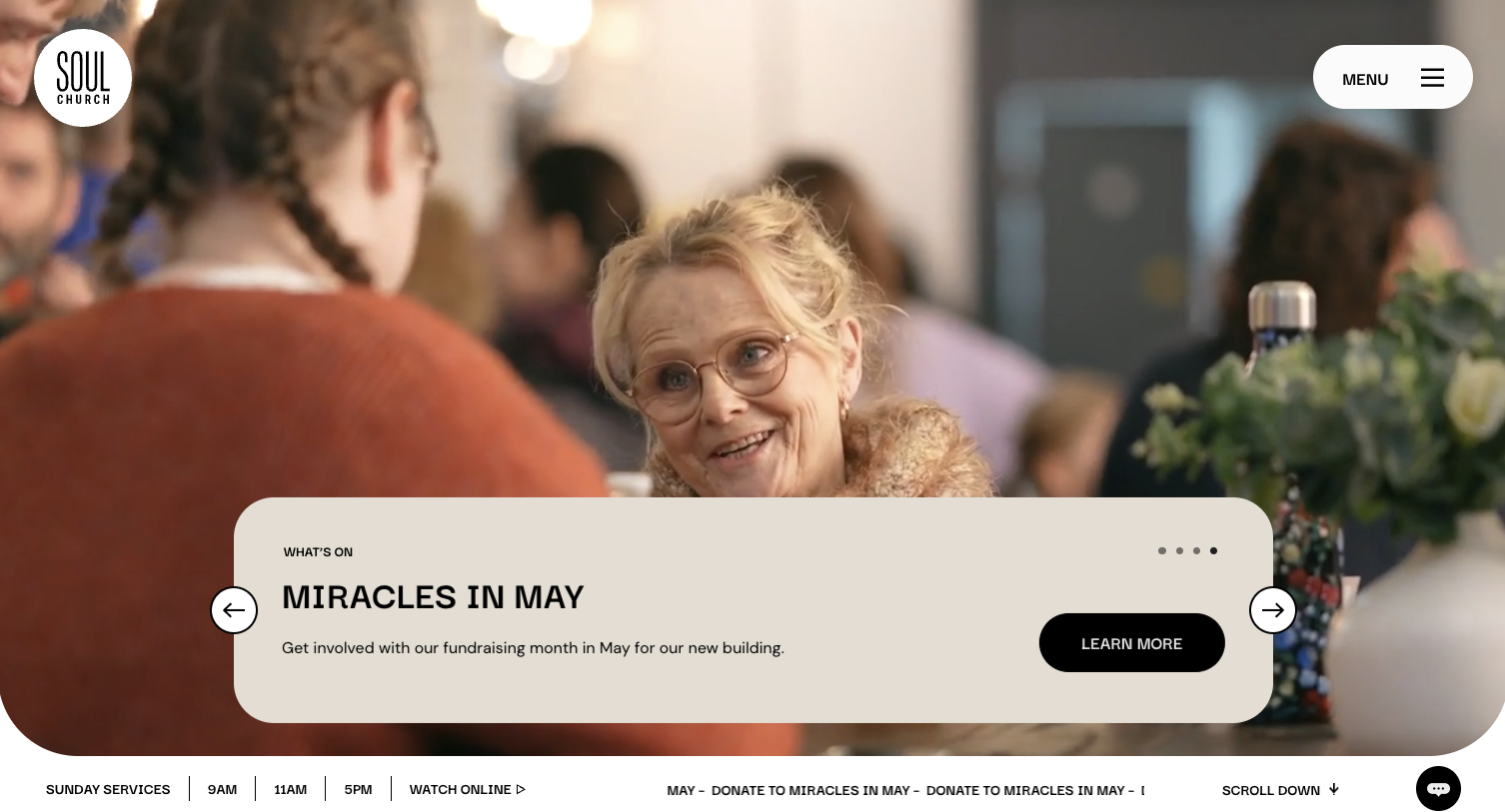 Hero section of a church website, SOUL Church