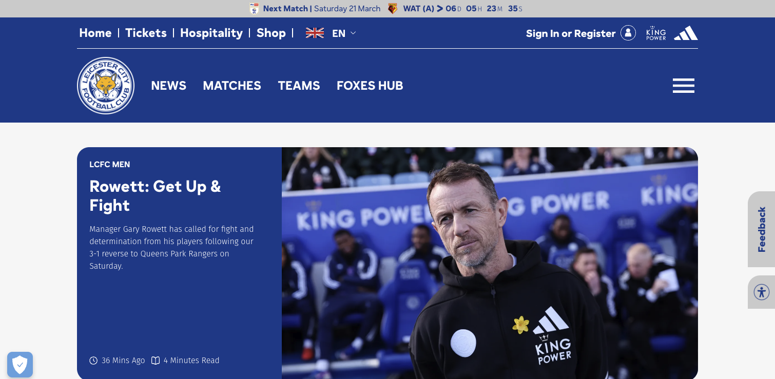 Hero section of a sport club website, Leicester