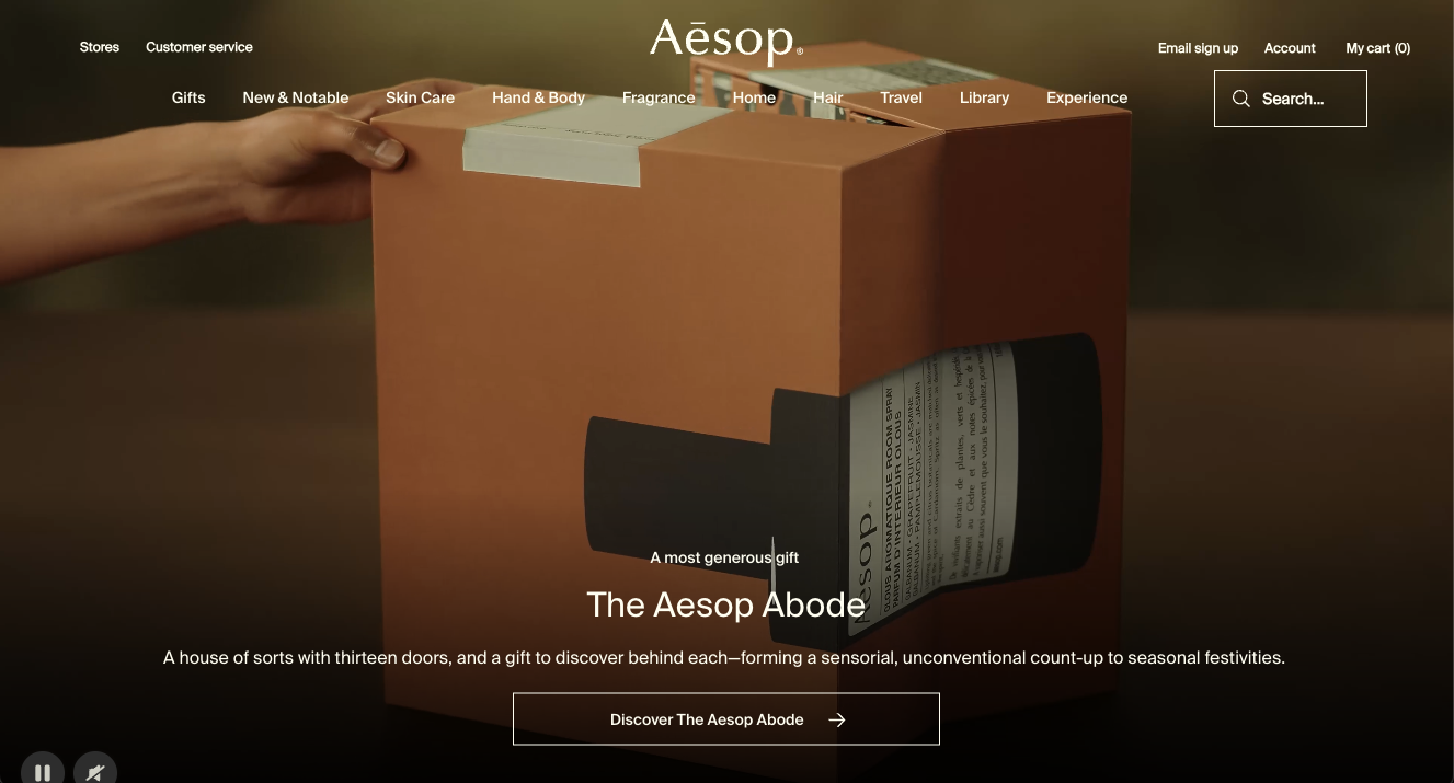 Aesop website hero section image from top 10 minimalist luxury websites