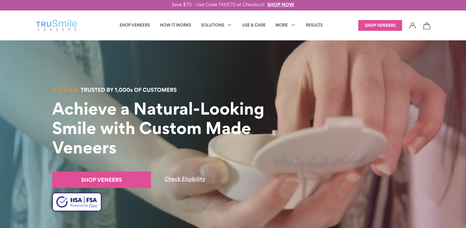 Hero section of a dental practice website, TruSmile