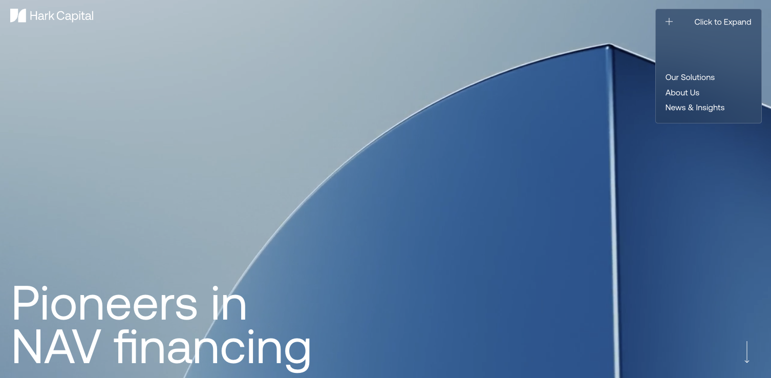 Hero section of a private equity firms website, Hark Capital